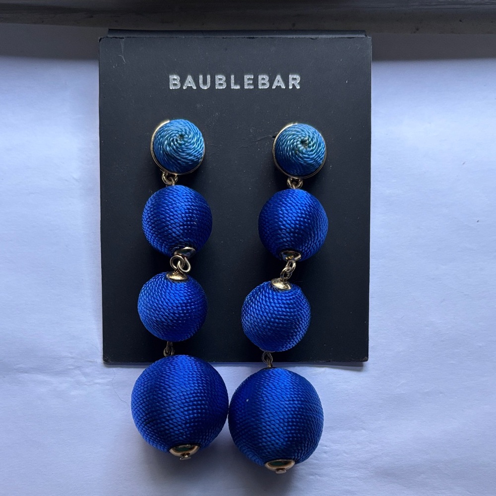 🟦 NWT BaubleBar Sphere Shaped Dangle/Drop Earrings, Royal Blue & Gold